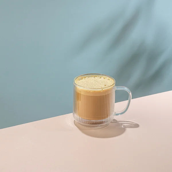 JoyJolt Haven 13.5 oz Fluted Stackable Double Wall Glass Mugs, Set of 6