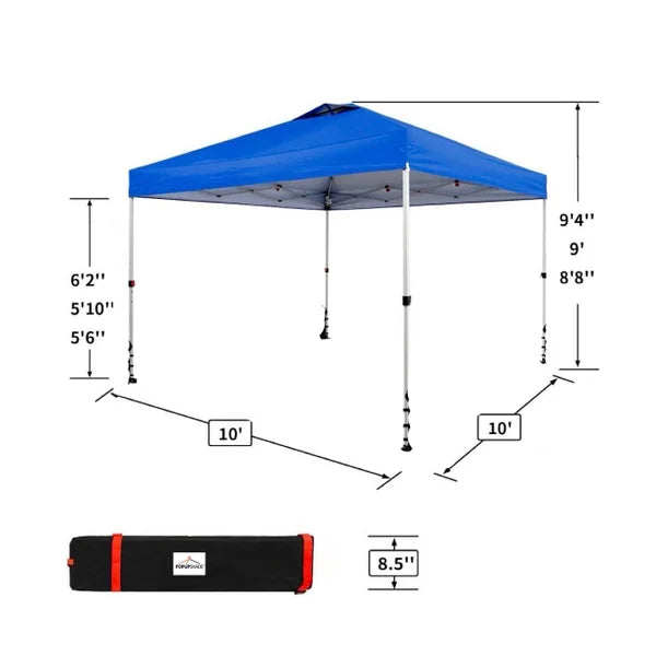 POPUP-SHADE 10’x10’ Instant Canopy One-person Setup plus Wheel-bag