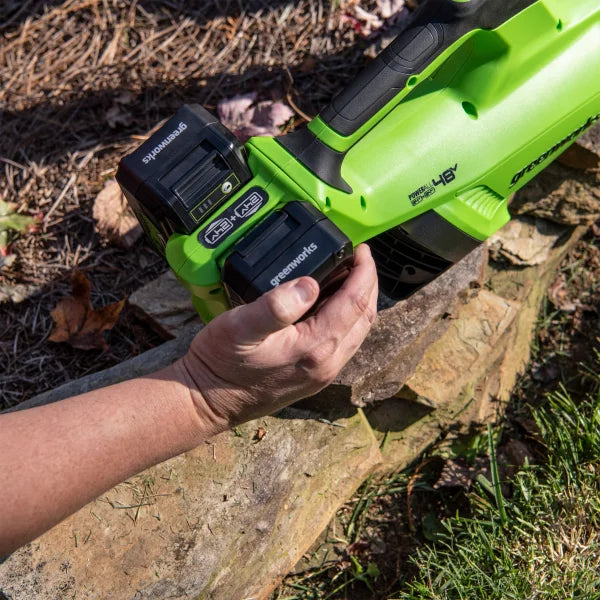 Greenworks 2x24V Blower (2) 5 AH Batteries and Dual Port Charger