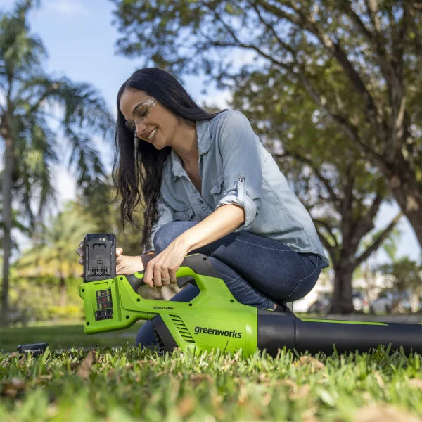 Greenworks 2x24V Blower (2) 5 AH Batteries and Dual Port Charger