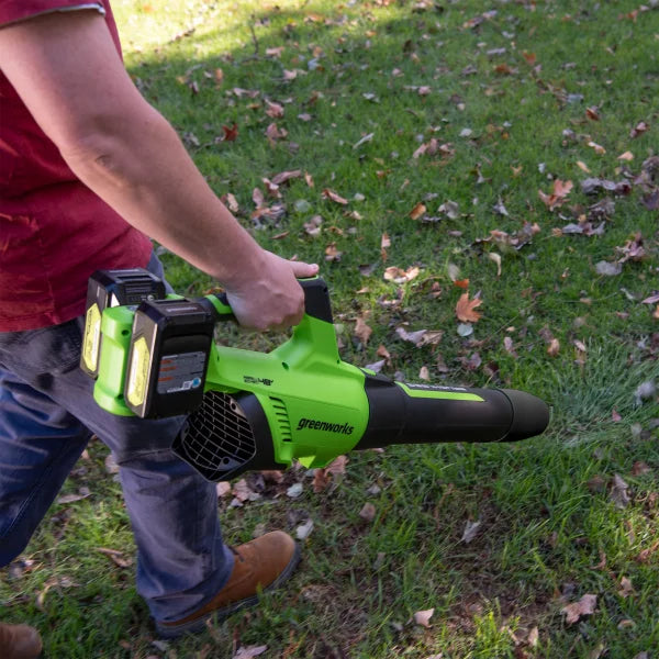Greenworks 2x24V Blower (2) 5 AH Batteries and Dual Port Charger