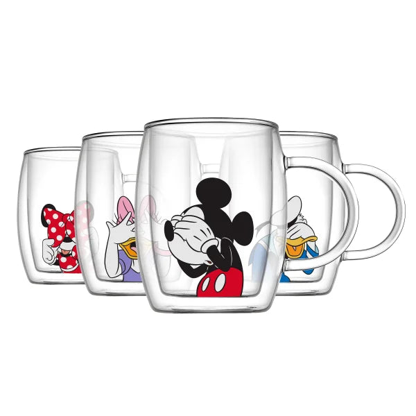 JoyJolt Disney Peek-a-Boo 13.5 oz Double Wall Glass Mug, Set of 4