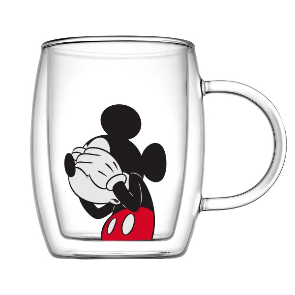 JoyJolt Disney Peek-a-Boo 13.5 oz Double Wall Glass Mug, Set of 4