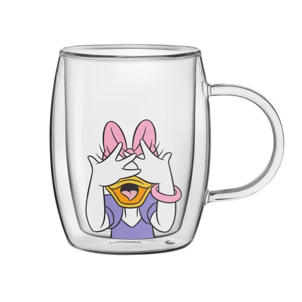 JoyJolt Disney Peek-a-Boo 13.5 oz Double Wall Glass Mug, Set of 4