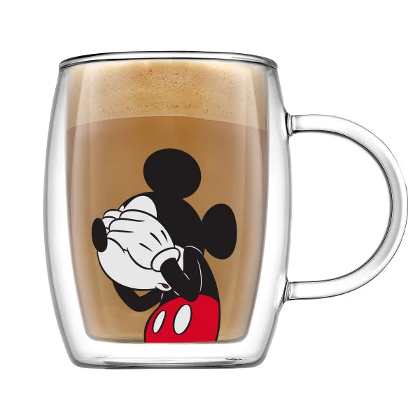 JoyJolt Disney Peek-a-Boo 13.5 oz Double Wall Glass Mug, Set of 4
