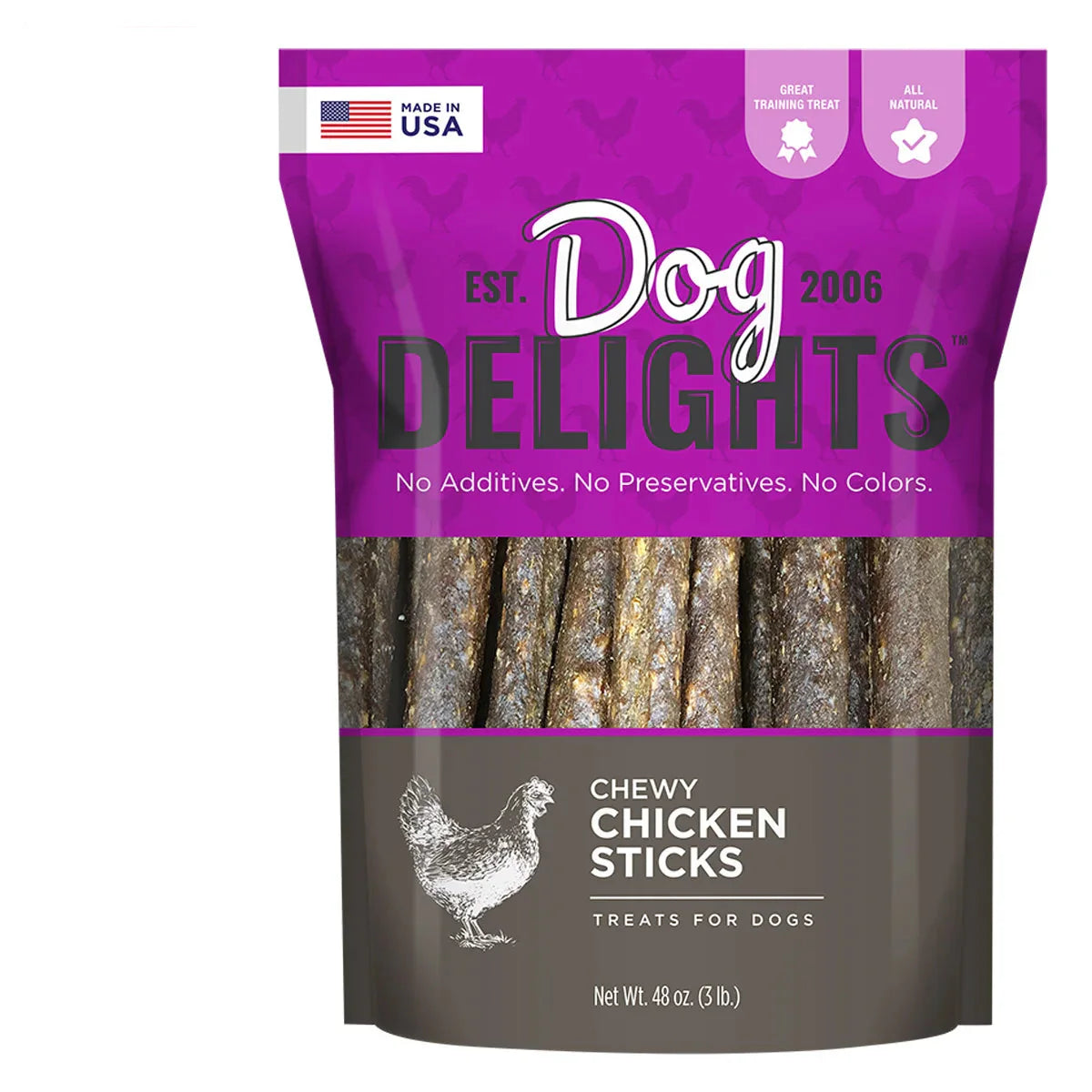 Dog Delights Chewy Chicken Sticks 48oz, 2-pack