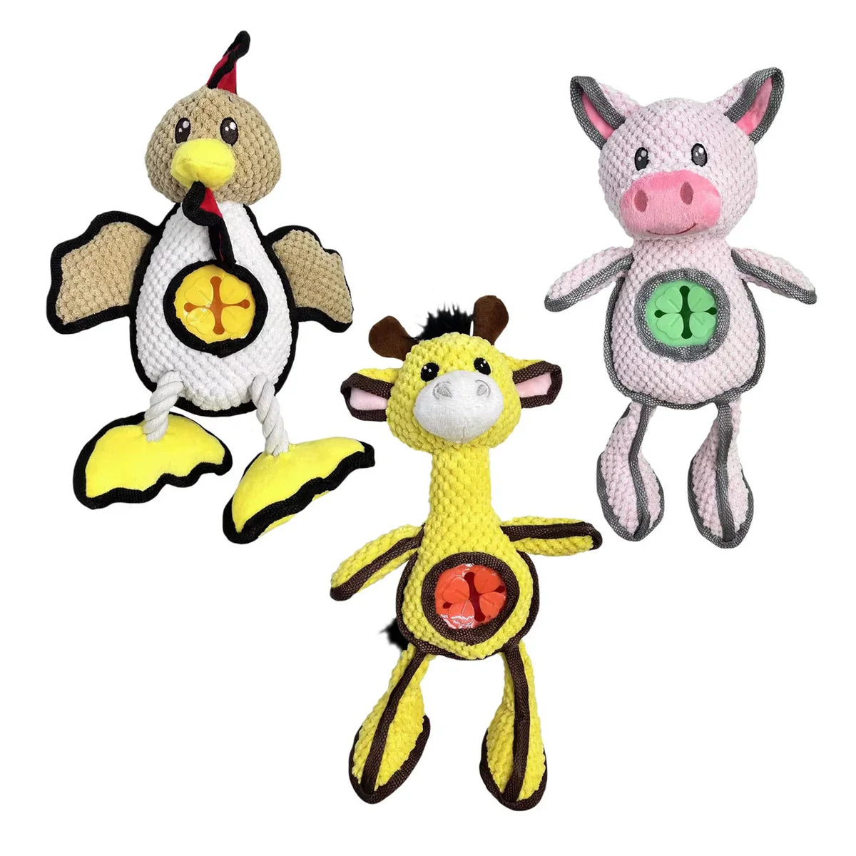 Happy Tails Yummy Tummies, Chicken, Giraffe, Pig, Dog Toys, 3-count