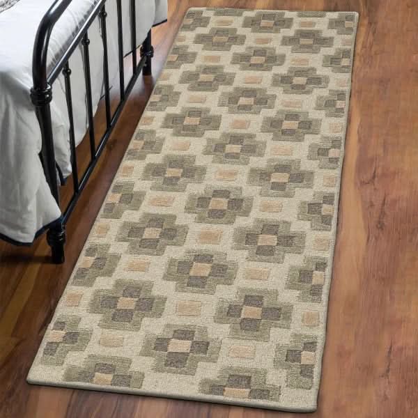 Obeetee Retro Hand Tufted Wool Area Rug, Glamour Green