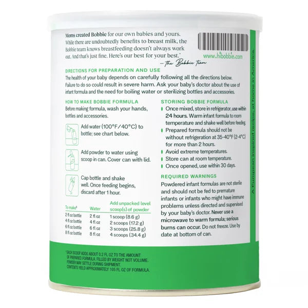 Bobbie Organic Original Infant Formula, 14.1 oz, 2-pack