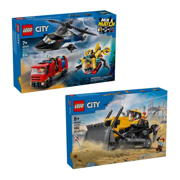 LEGO CITY Bulldozer and Helicopter, Fire Truck and Submarine Remix Bundle