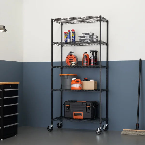 TRINITY 5-tier Wire Shelving Rack, 36" x 18" x 72", Includes Wheels