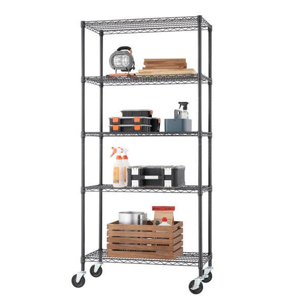 TRINITY 5-tier Wire Shelving Rack, 36" x 18" x 72", Includes Wheels