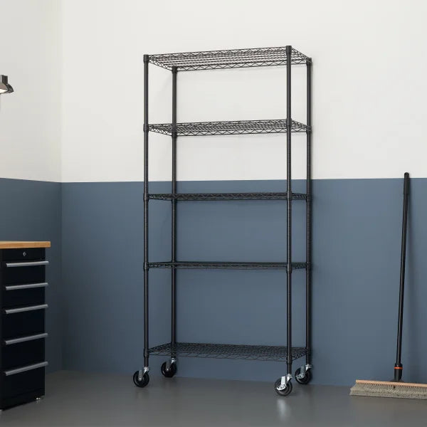 TRINITY 5-tier Wire Shelving Rack, 36" x 18" x 72", Includes Wheels