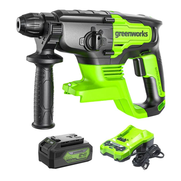 Greenworks 24V SDS-plus 2J Brushless Rotary Hammer Drill with 4.0Ah USB Battery and Charger