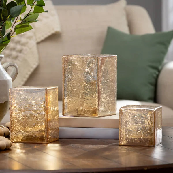 Evergreen LED Glass Cubes and Spheres Towers, Set of 3