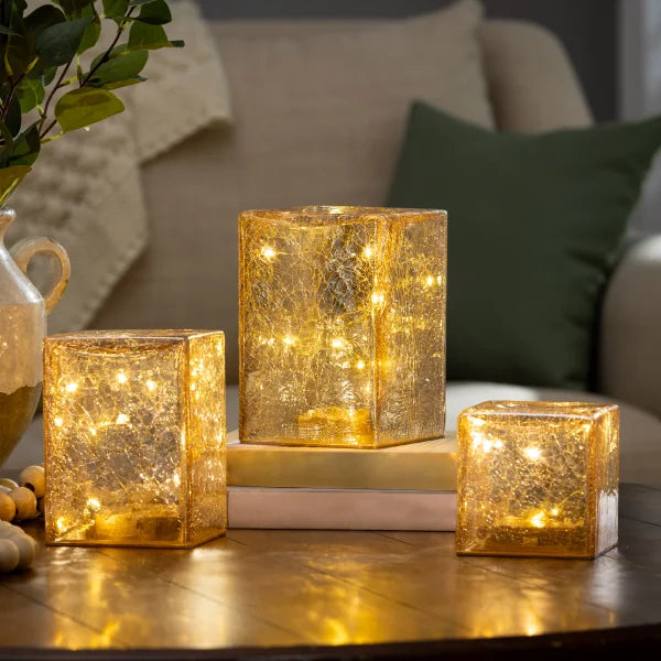 Evergreen LED Glass Cubes and Spheres Towers, Set of 3