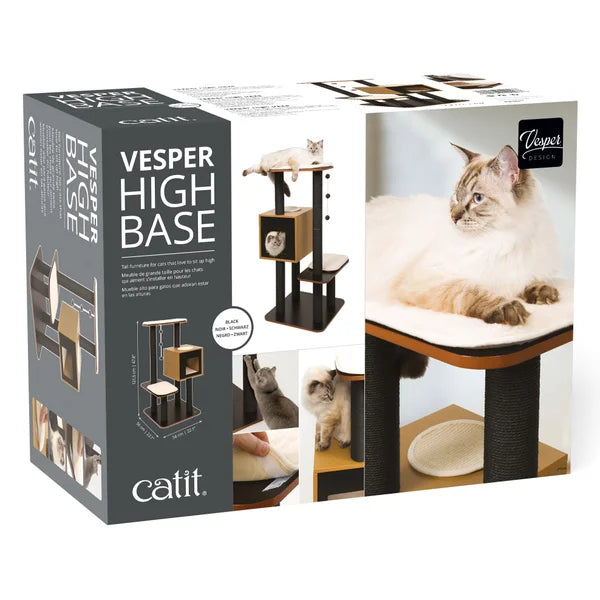Vesper High Base 47.8 inch Cat Tree, 3 Levels and 1 Condo, Black