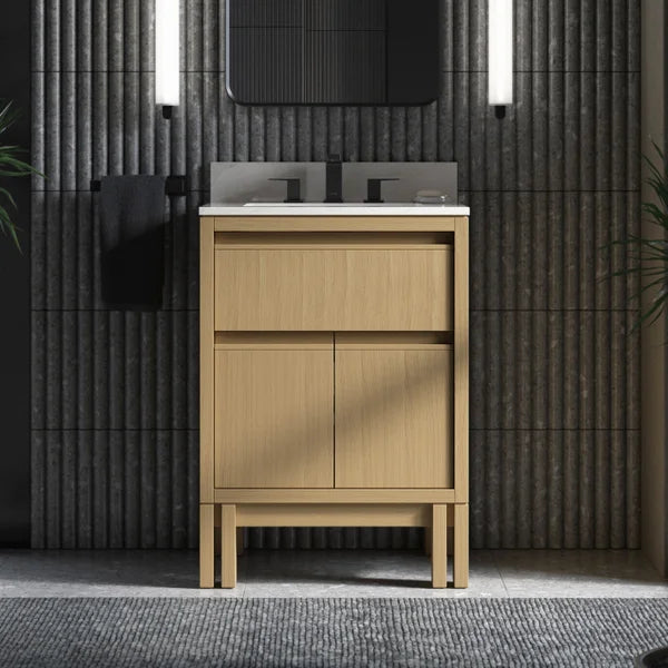 Kohler Solive Bathroom Vanity with Sink and Quartz Top in Oak