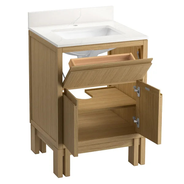 Kohler Solive Bathroom Vanity with Sink and Quartz Top in Oak