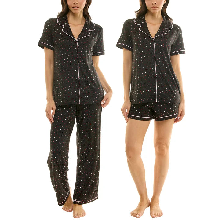 Jaclyn Women's Valentine's Day 3-piece Notch Collar PJ Set