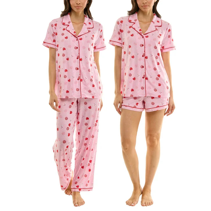 Jaclyn Women's Valentine's Day 3-piece Notch Collar PJ Set
