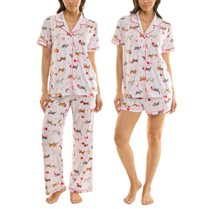 Jaclyn Women's Valentine's Day 3-piece Notch Collar PJ Set