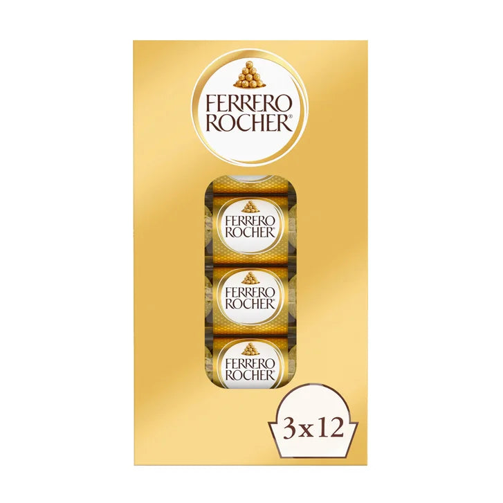Ferrero Rocher, Milk Chocolate Hazelnut Candy, 1.3 oz, 3-count, 12-pack