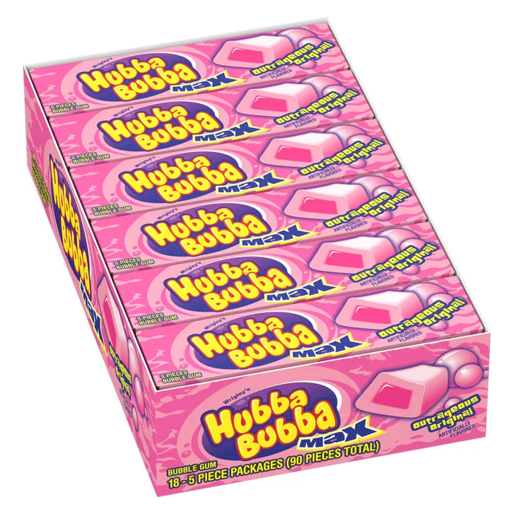 Hubba Bubba Max Chewing Gum, Original Bubble Gum, 5-pieces, 18-count
