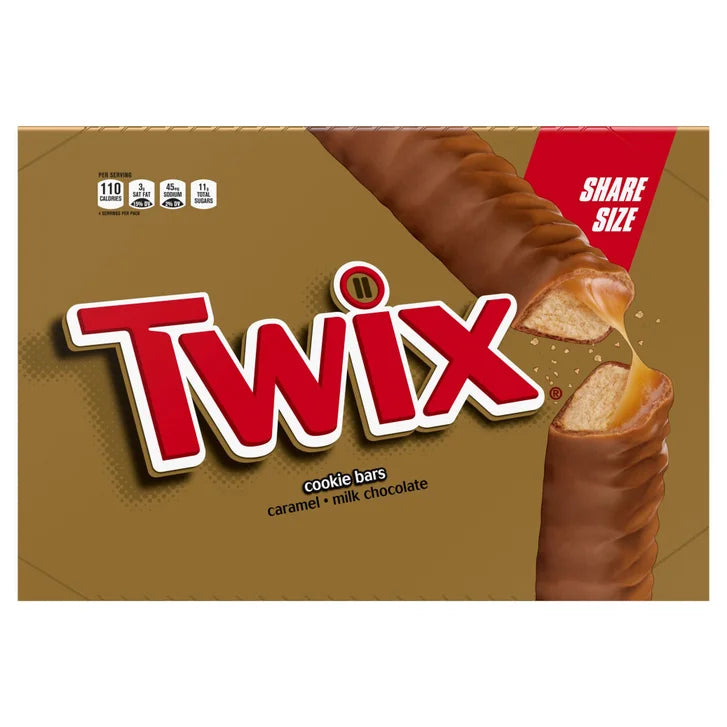 Twix Share Size Chocolate Caramel Cookie Candy Bar, 3.02 oz, 24-count