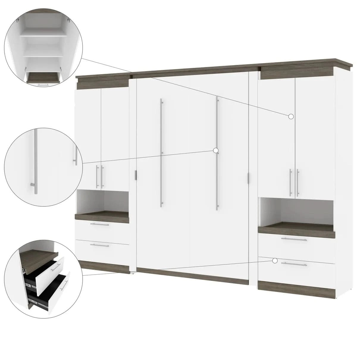 Orion Full Wall Bed with 2 Storage Cabinets and Nightstands