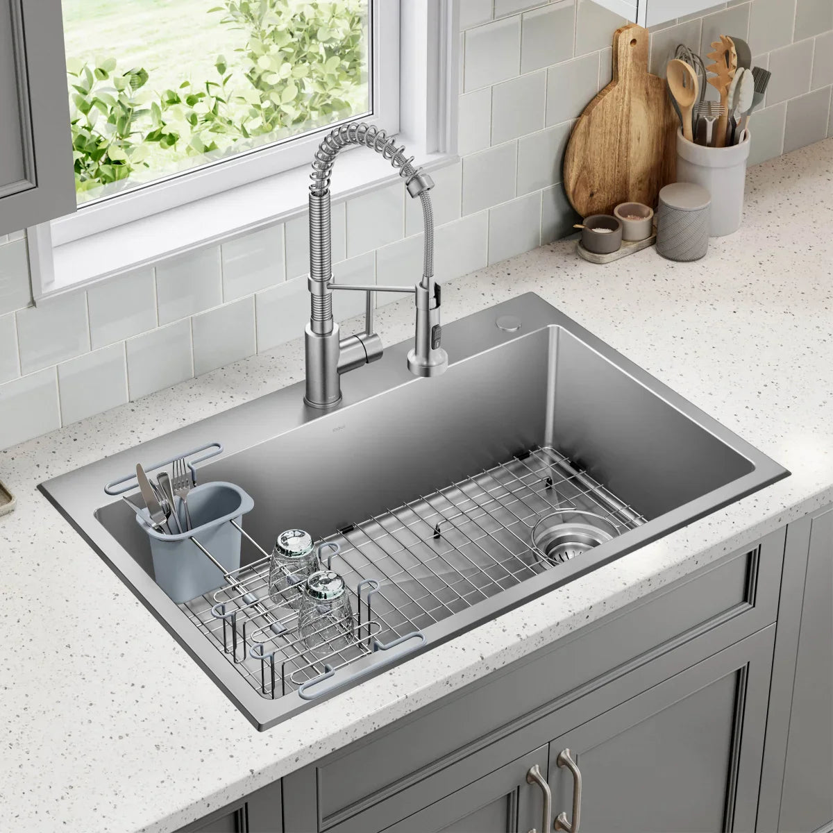 KRAUS Drop In Single Bowl 18 Gauge Stainless Steel Sink