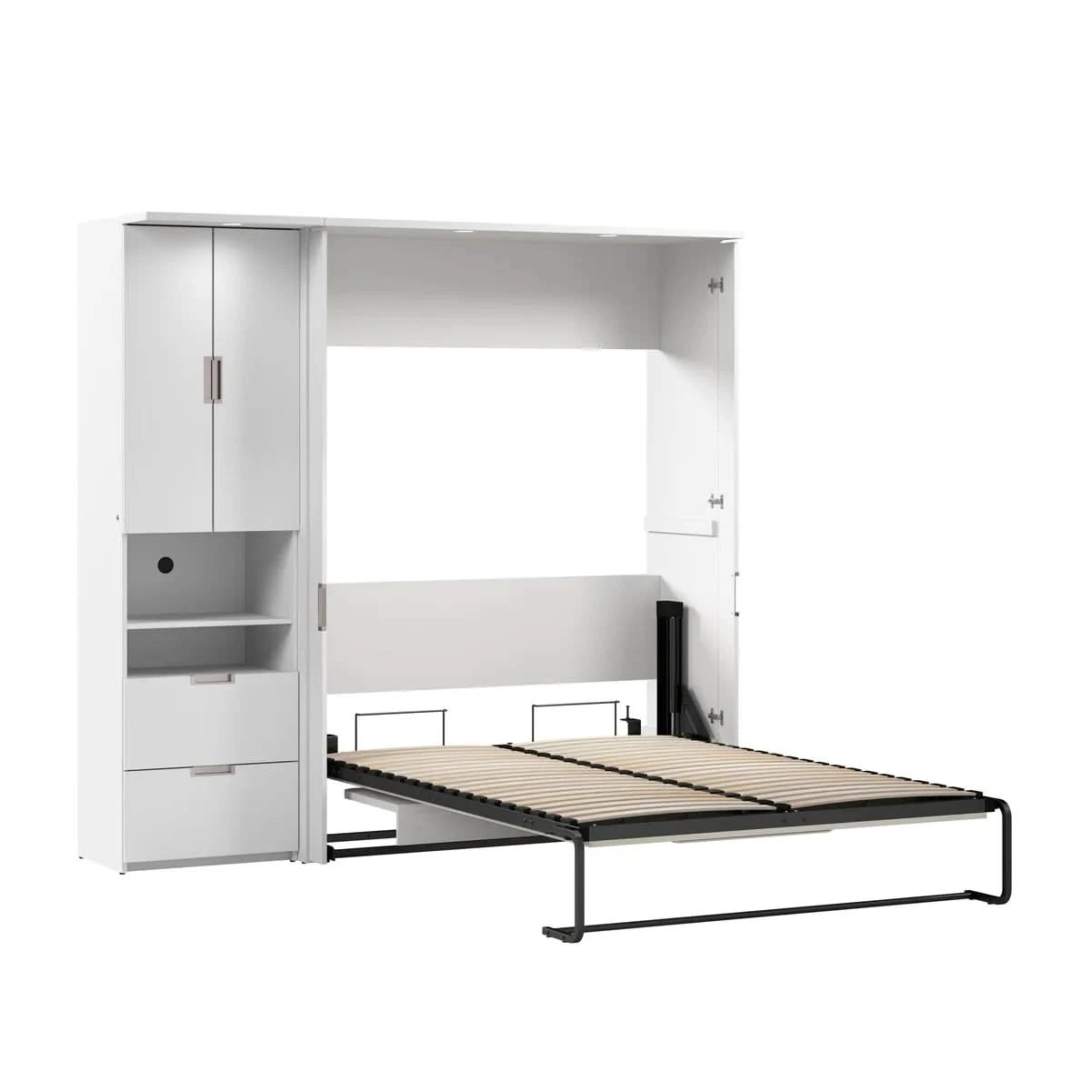 Lumina Full Murphy Bed with Desk and Storage Cabinet, White