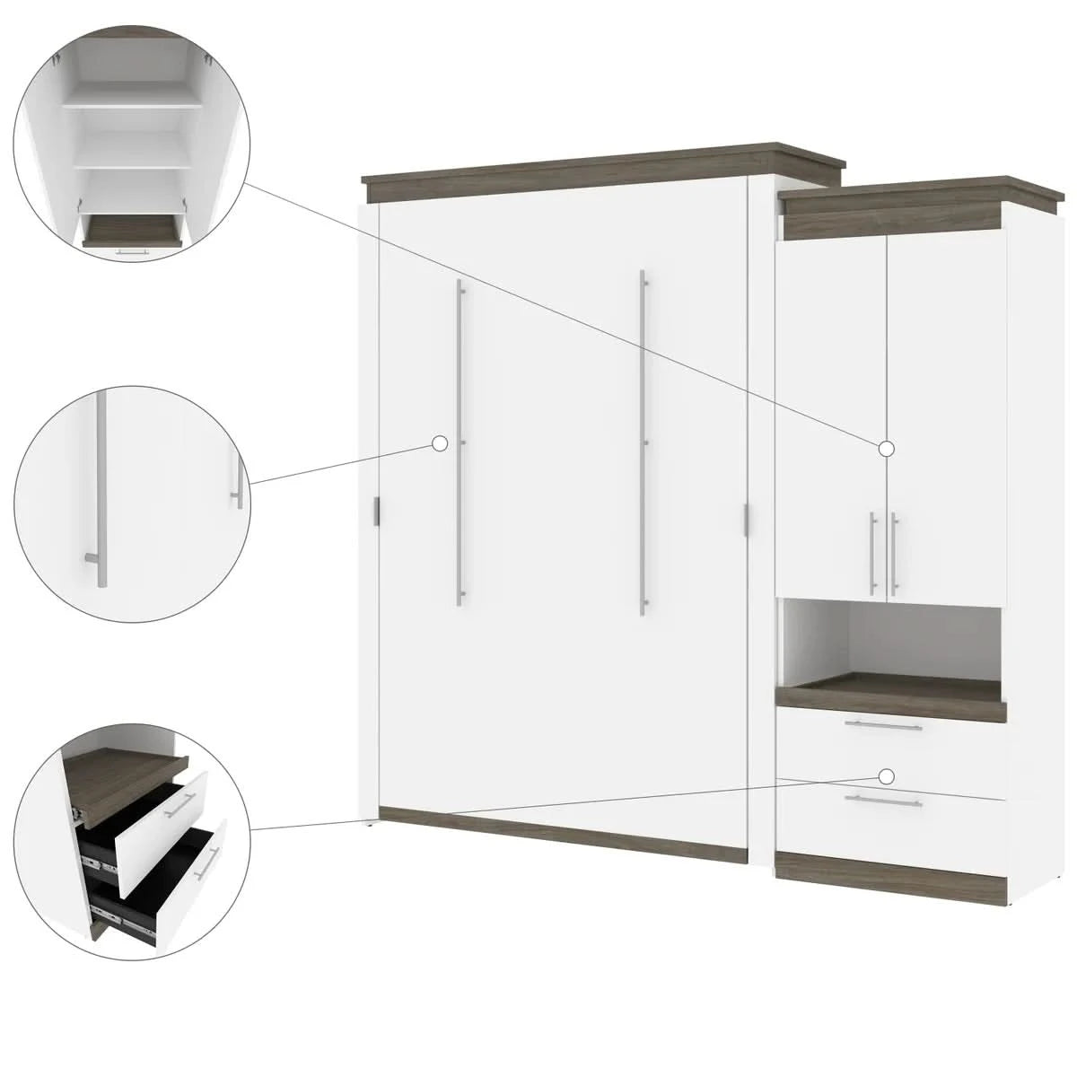 Orion Queen Wall Bed with Storage Cabinet and Nightstand