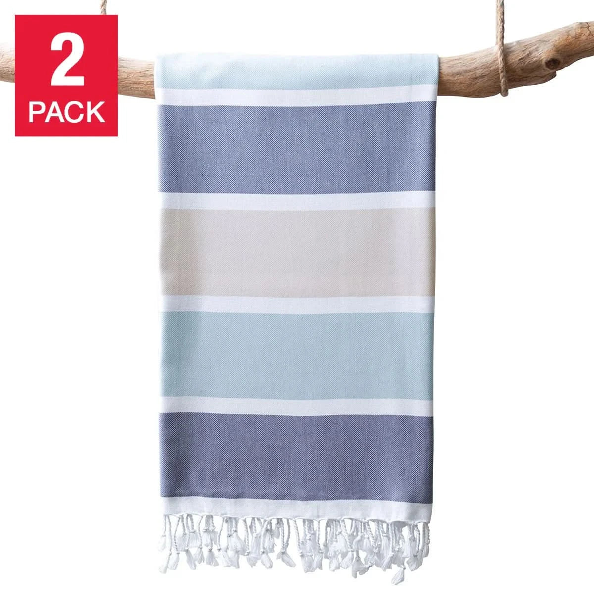 Turkish Towel Company Caribbean Summer Stripe Peshtemal Towel, 2-piece