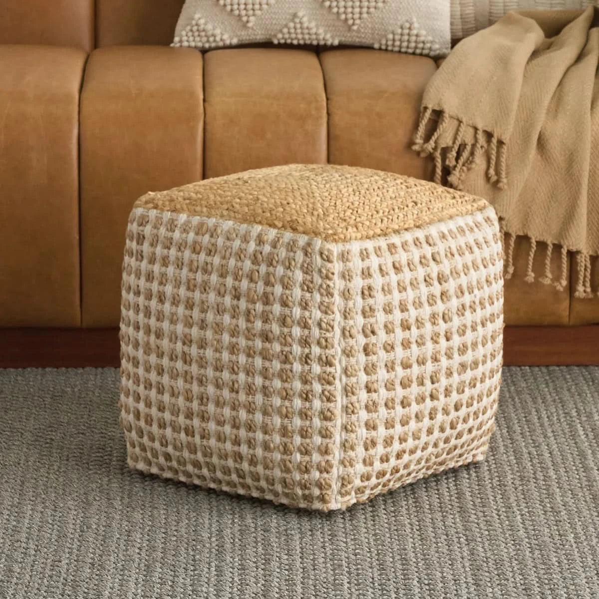 Nourison Jute/Cotton Pouf 16” x 16” x 16”