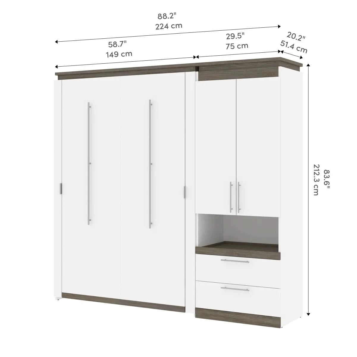 Orion Full Murphy Bed with Storage Cabinet and Nightstand