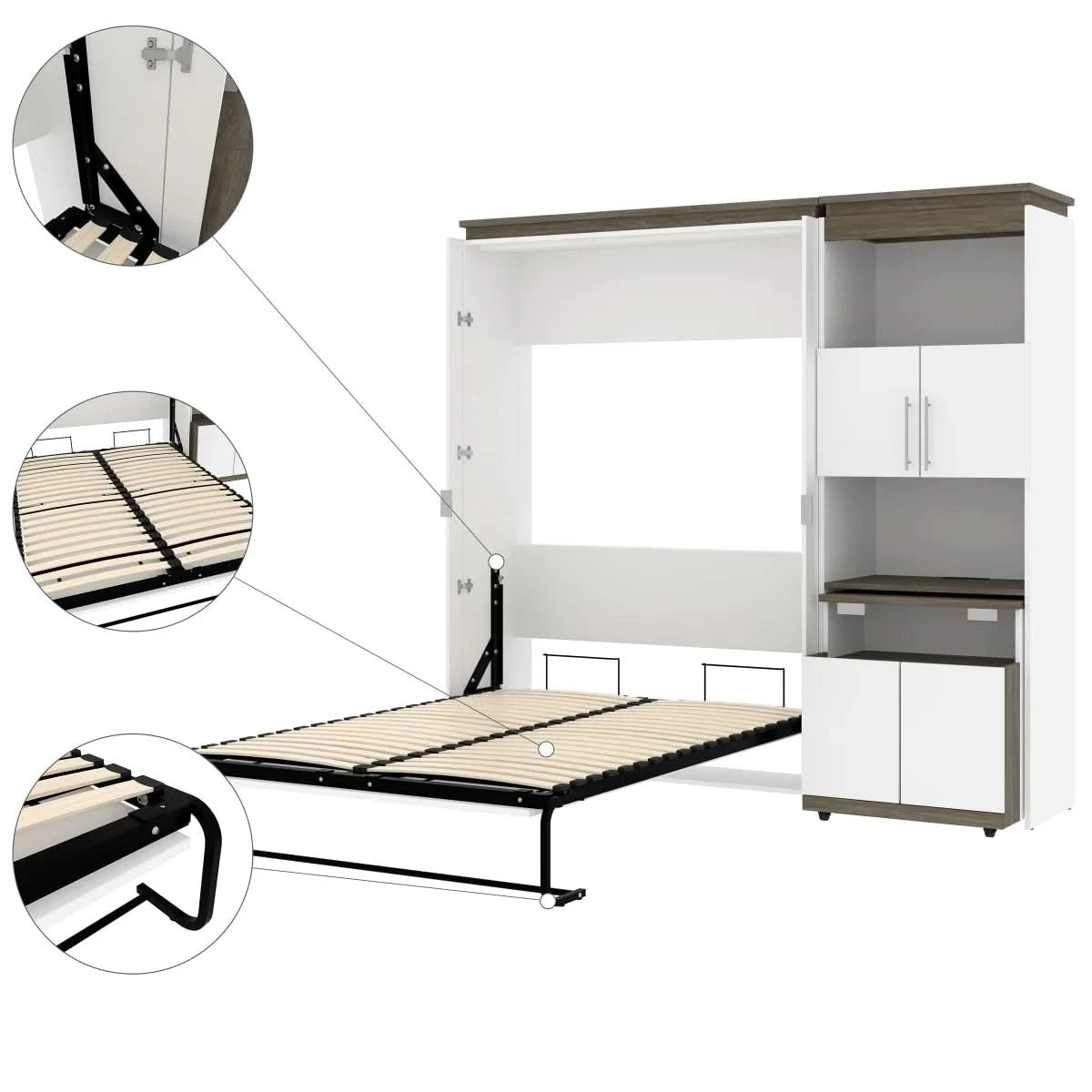 Orion Full Wall Bed and Shelving Unit with Fold-Out Desk