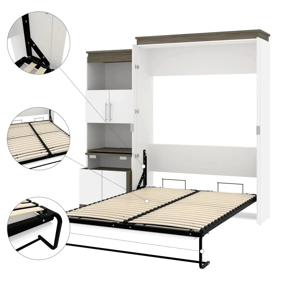 Orion Queen Wall Bed and Shelving Unit with Fold-Out Desk