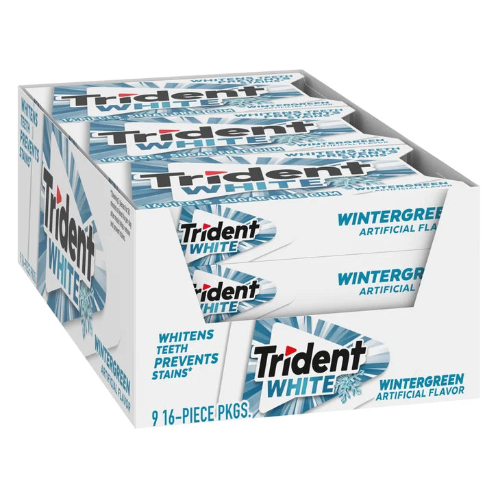 Trident White Sugar Free Gum, Wintergreen, 16 Pieces, 9-count