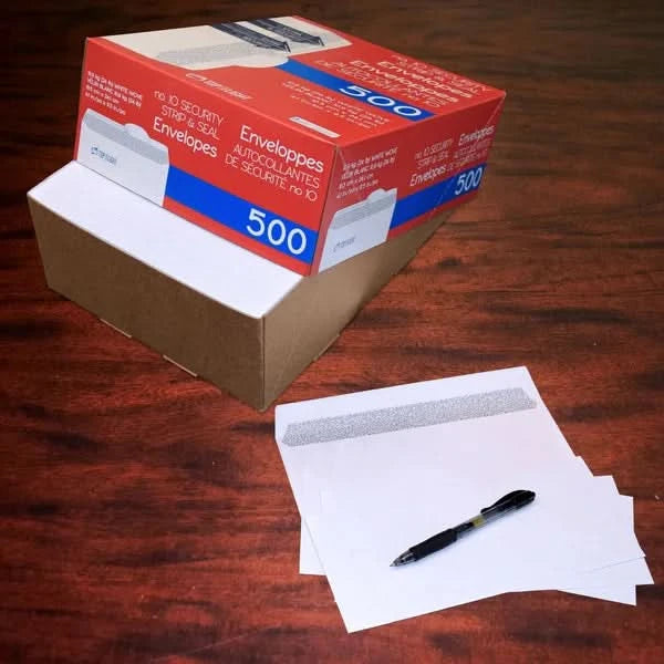 Top Flight #10 Security Strip & Seal Envelopes, 24lb, 4 1/8"x9 1/2" 500-count