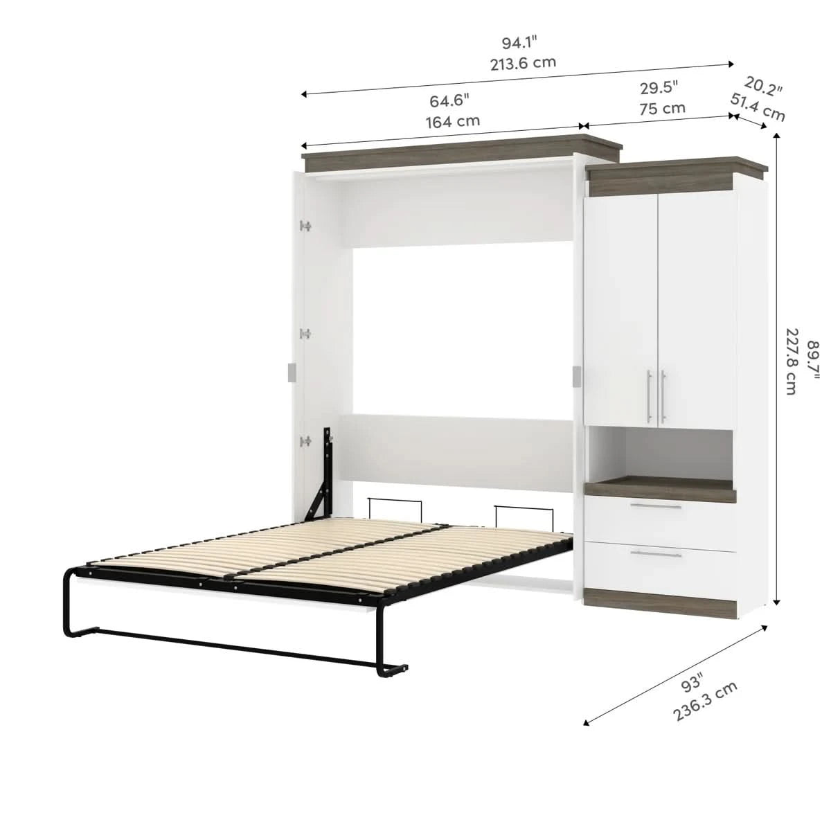 Orion Queen Wall Bed with Storage Cabinet and Nightstand