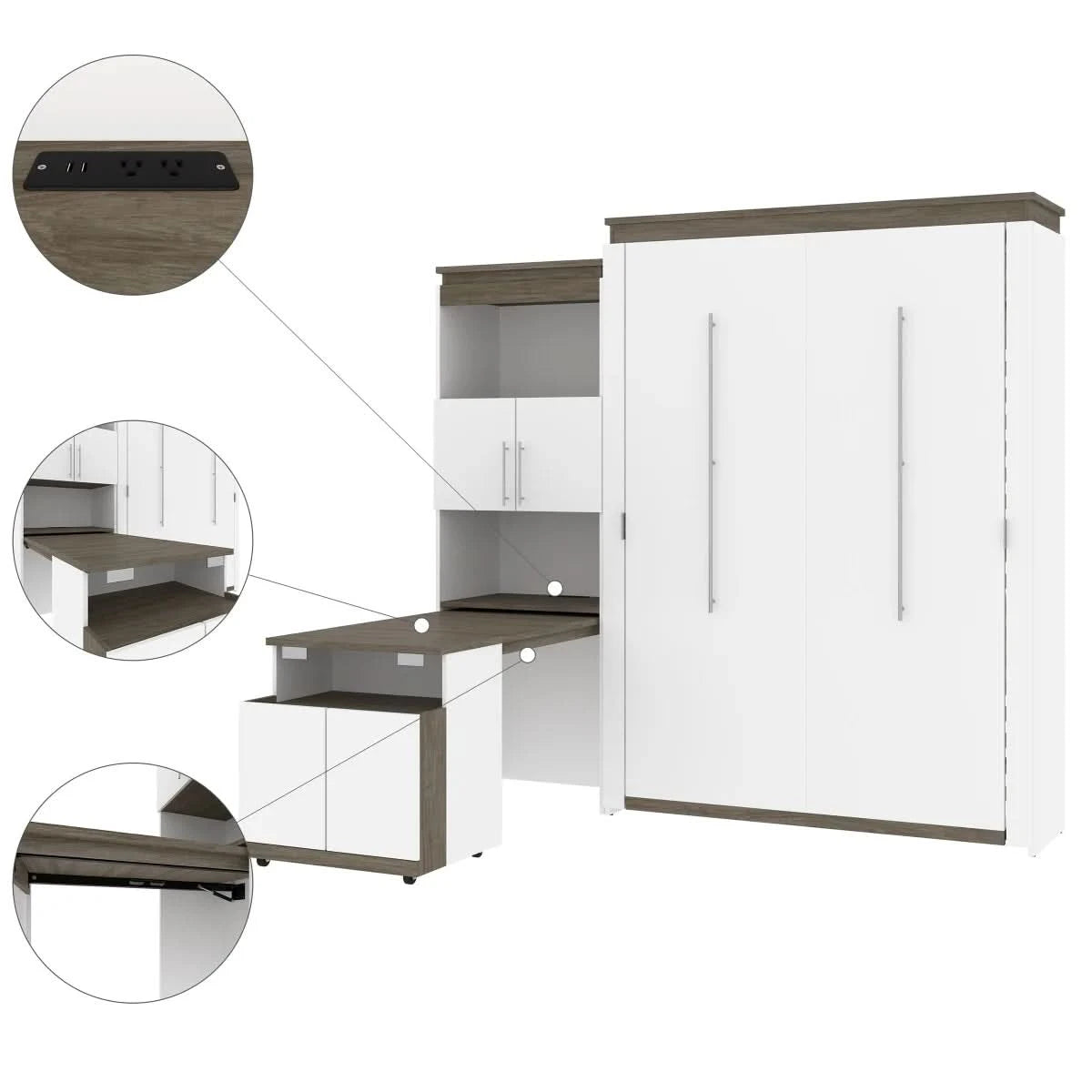 Orion Queen Wall Bed and Shelving Unit with Fold-Out Desk