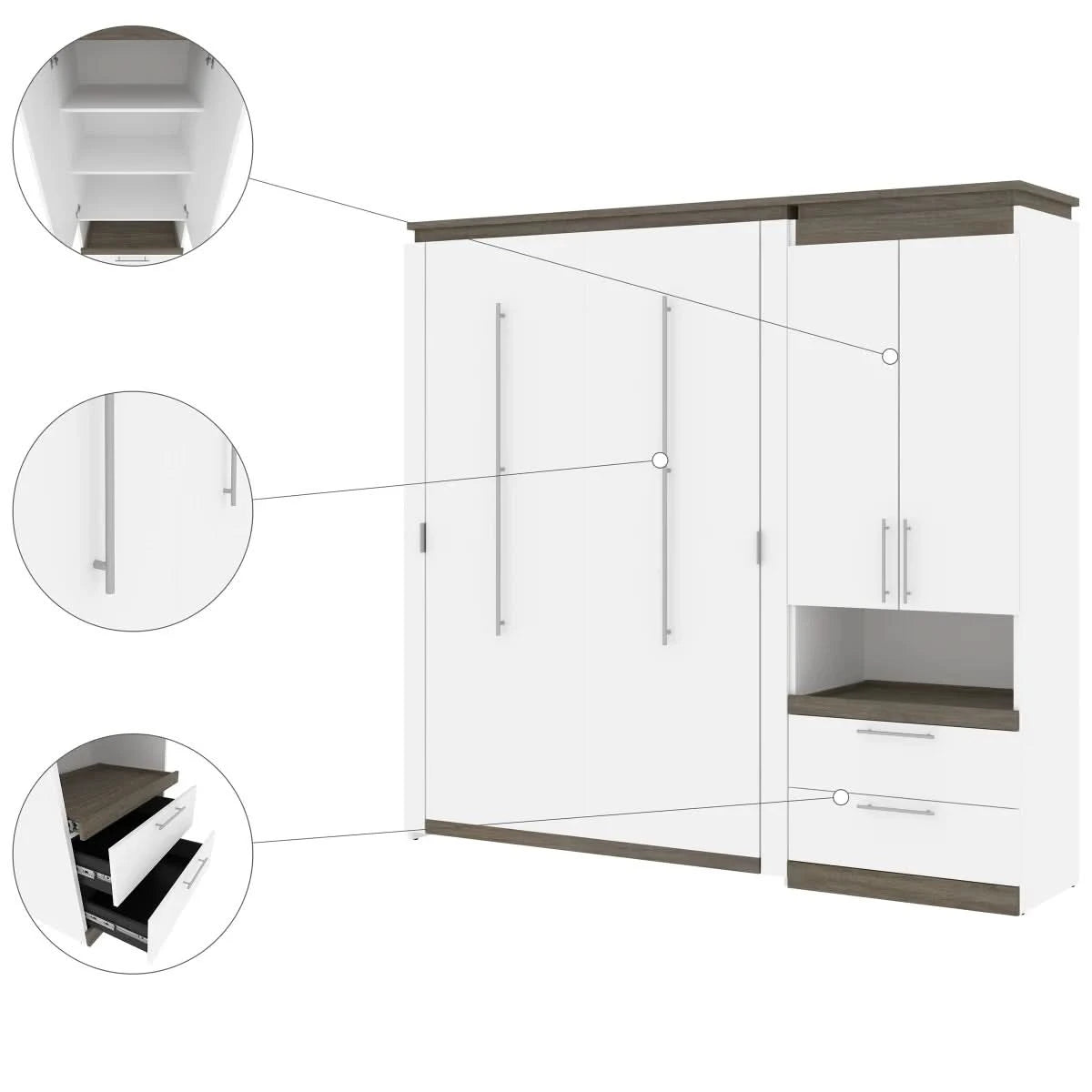 Orion Full Murphy Bed with Storage Cabinet and Nightstand