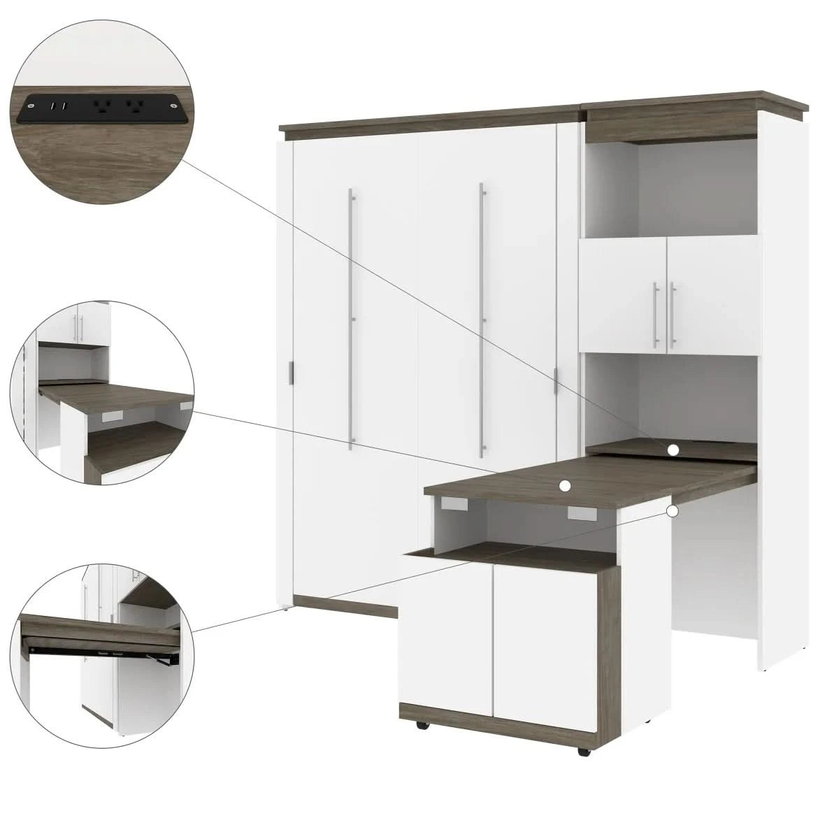 Orion Full Wall Bed and Shelving Unit with Fold-Out Desk