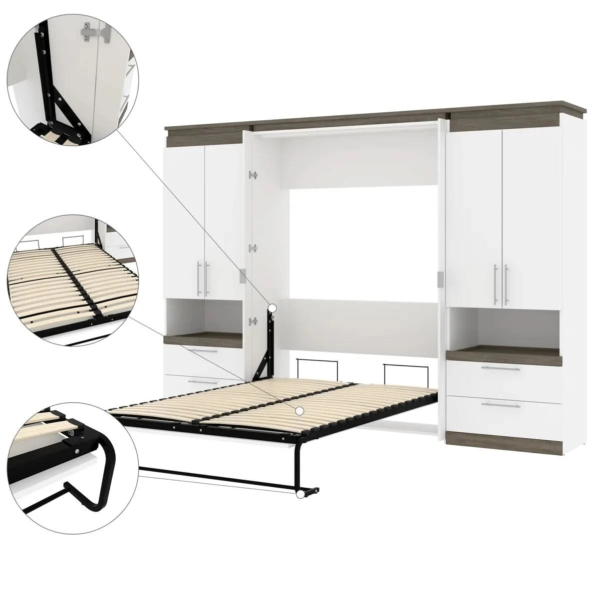 Orion Full Wall Bed with 2 Storage Cabinets and Nightstands