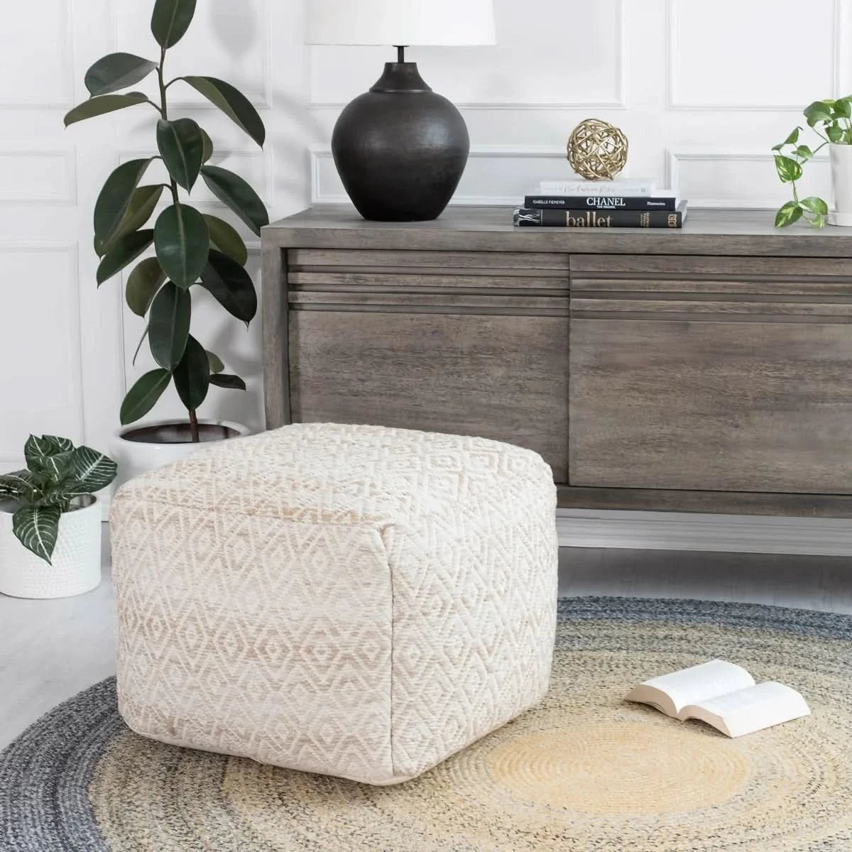 Anji Mountain Woven Diamond Pouf