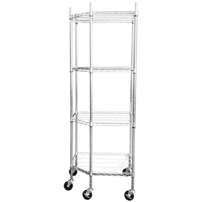 EcoStorage 4-Tier Corner Wire Shelving Rack with Wheels, 18" D, NSF, Chrome Color