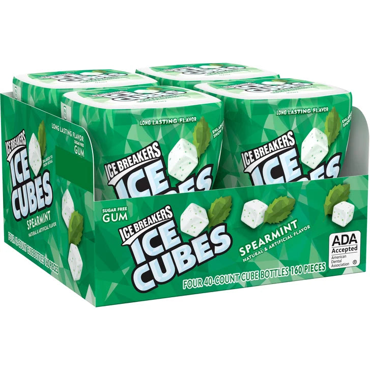 Ice Breakers Ice Cubes Sugar Free Gum, Spearmint, 40 pieces, 4-count