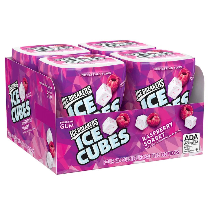 Ice Breakers Ice Cubes Sugar Free Gum, Raspberry Sorbet, 40 pieces, 4-count