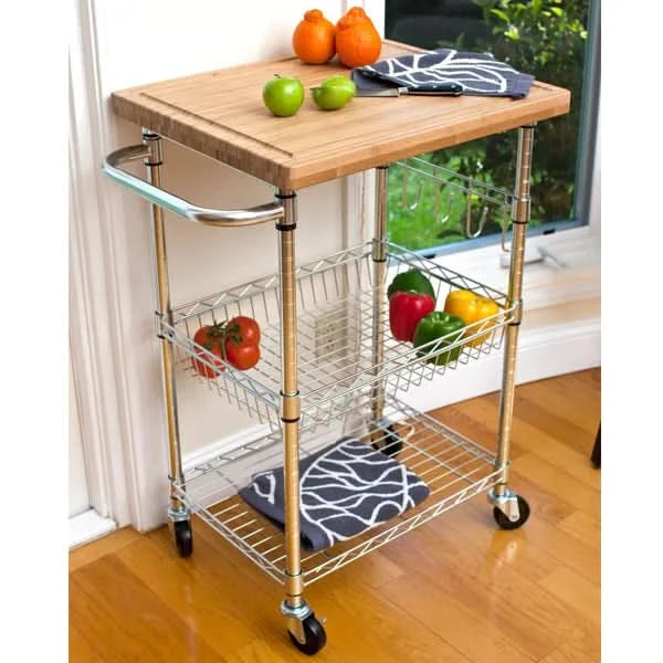 TRINITY EcoStorage Bamboo Top Kitchen Cart